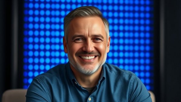 Middle-aged man in blue shirt smiling in studio setting, Dutch Sheets theme.