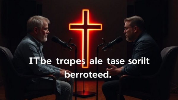 Radical Healing podcast discussion with text overlay and glowing cross.