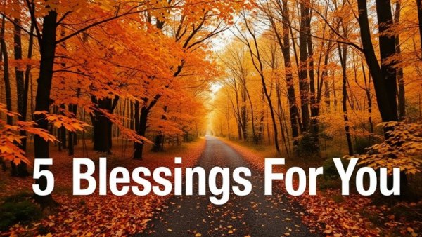 Patricia King autumn path with text overlay on blessings.