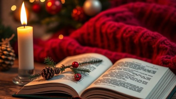 Patricia King Christmas love theme with festive candles and book.