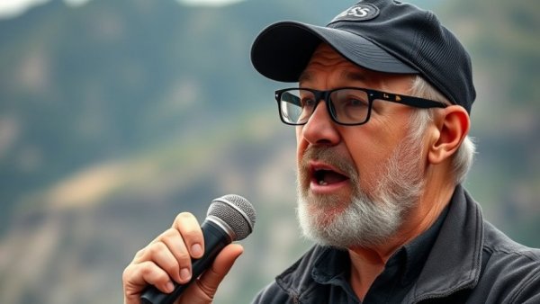 Middle-aged man discussing insights, wearing glasses and a black cap.