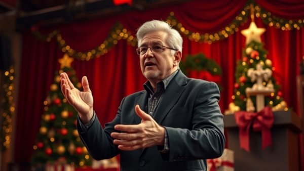 Mario Murillo Christmas-themed event with expressive gestures.