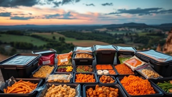 Lance Wallnau emergency food supply display with scenic backdrop.