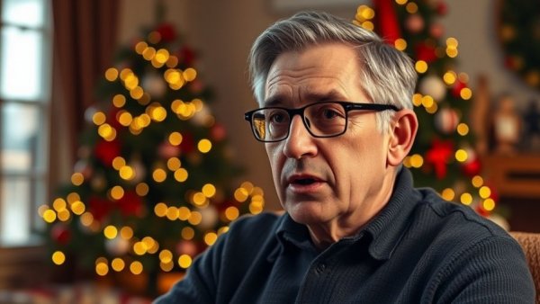 Rick Renner speaking by a Christmas tree.