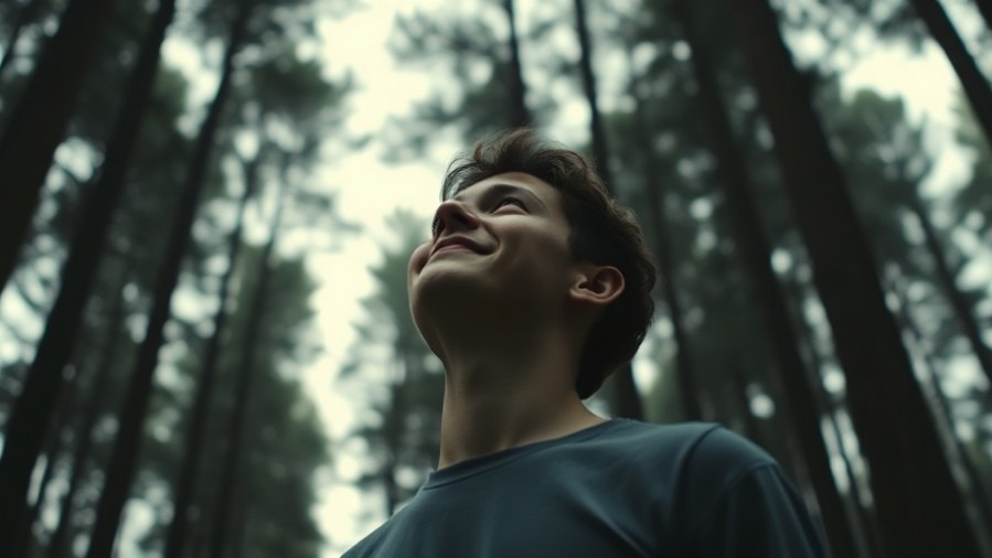 Serene young man in forest exemplifying spiritual warfare and the power of prayer.