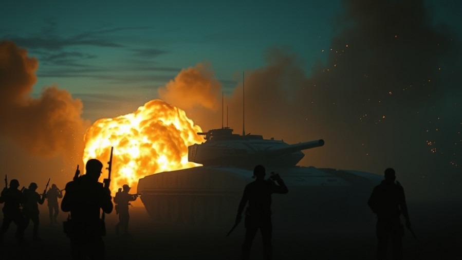 Futuristic warfare scene illustrating end times prophecy with soldiers amidst chaos.