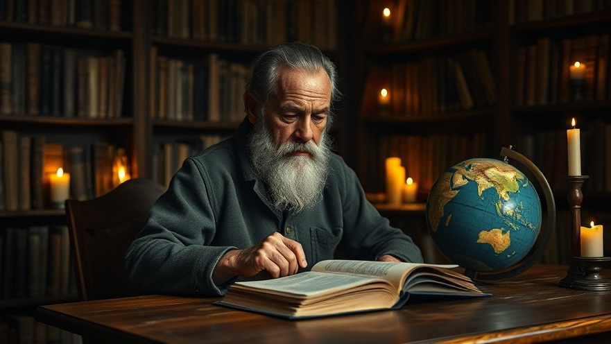 Elderly man in prayerful reflection surrounded by spiritual texts and candlelight.