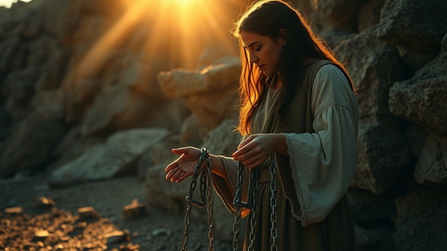 A young woman in chains experiences transformation and freedom in Christ as Jesus lifts them away.