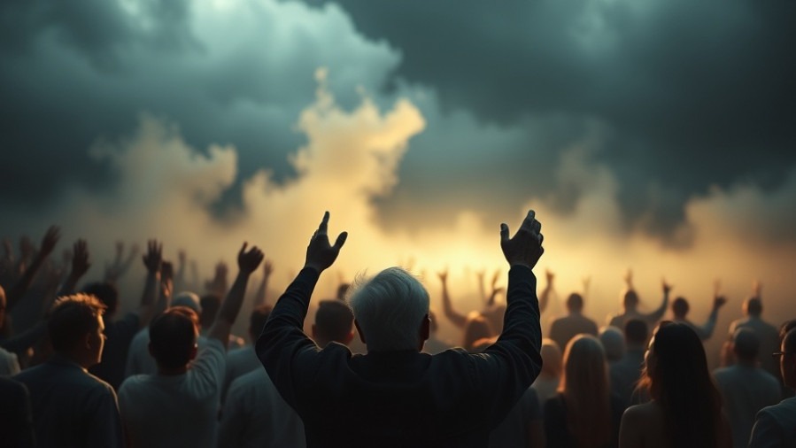 A serene scene of community prayer led by an old man, embodying the power of prayer.