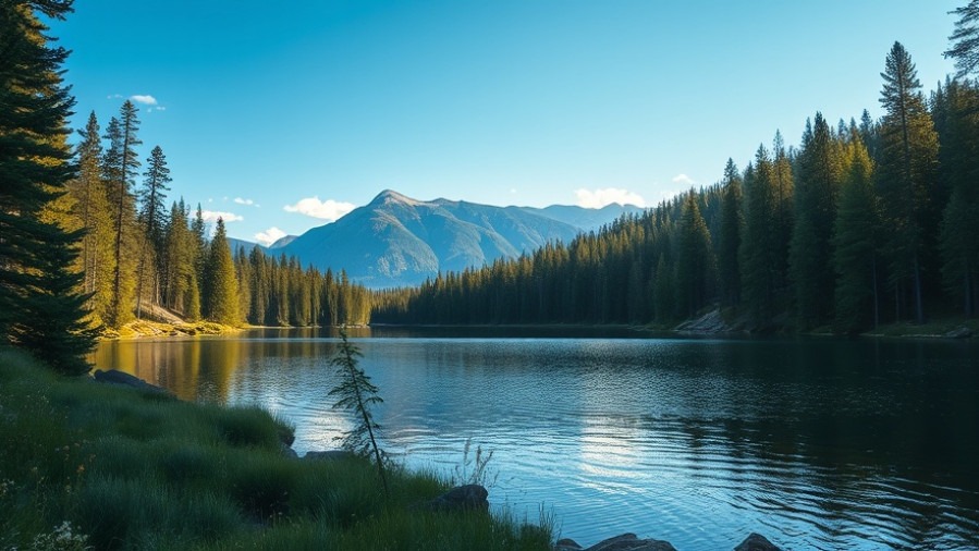 Serene Montana lake scene reflecting divine mercy and grace amidst nature's beauty.