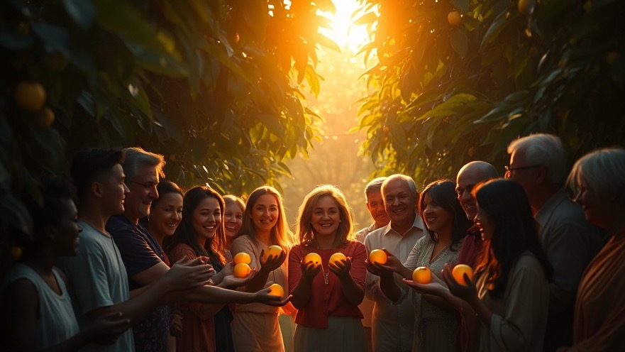 Rick Renner's Fruits of the Spirit: A diverse circle joyfully sharing luminous fruits.