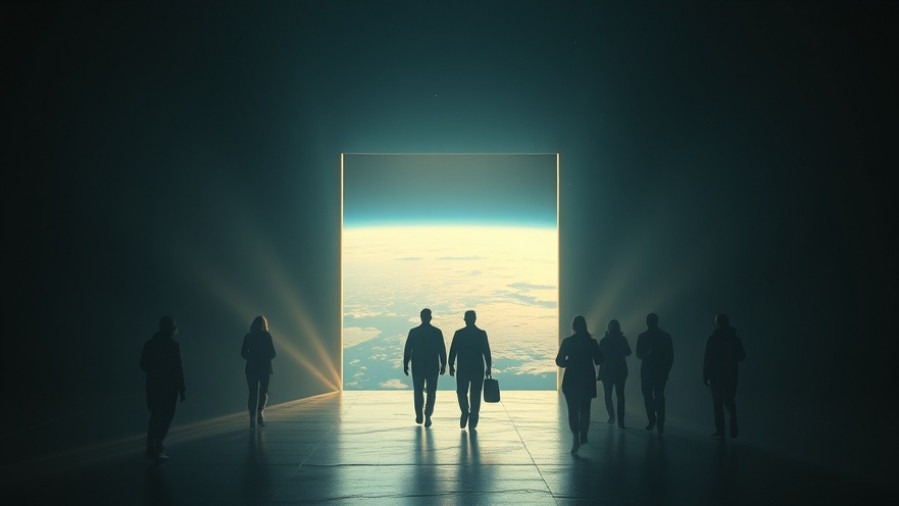 Group entering a glowing portal; AI for the Gospel and prophetic insights.