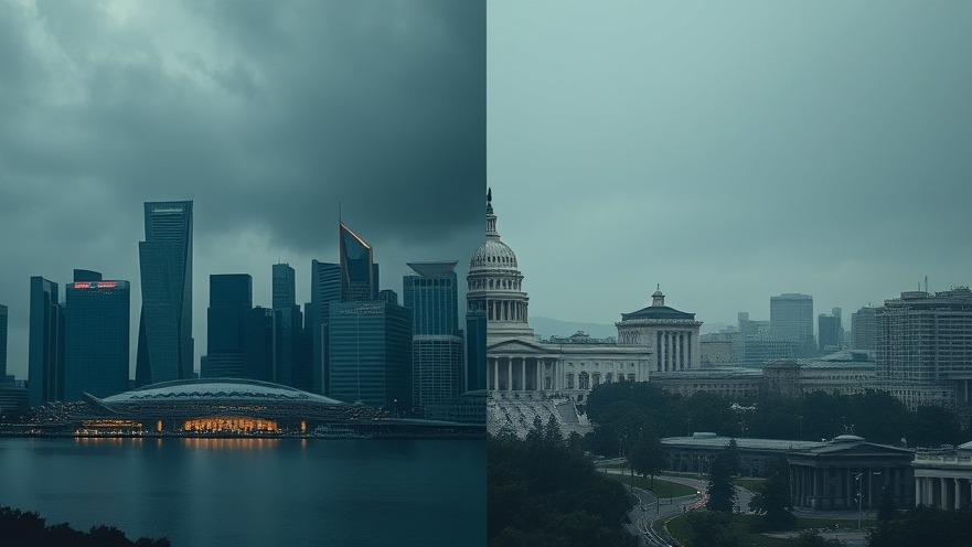 Cinematic blend of Singapore and Washington D.C. showcasing leadership and unity.