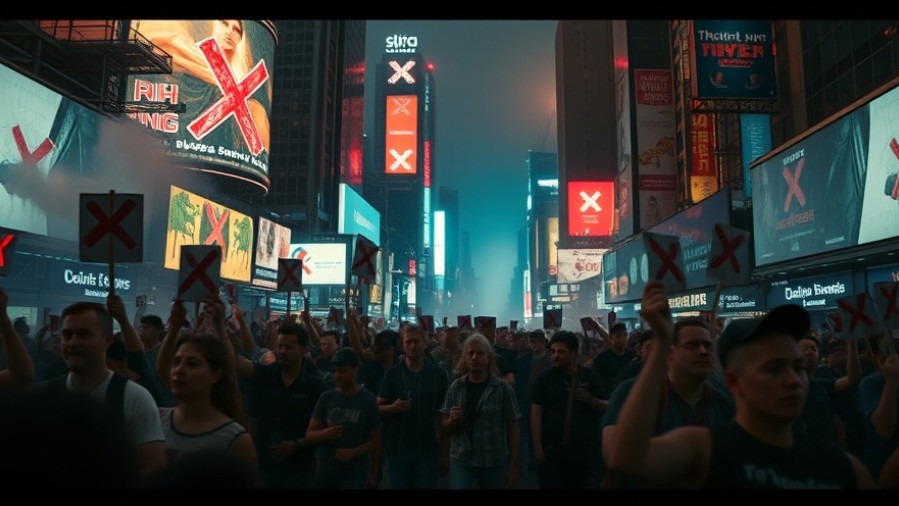 Spirit of accusation during chaotic street riot in neon-lit city