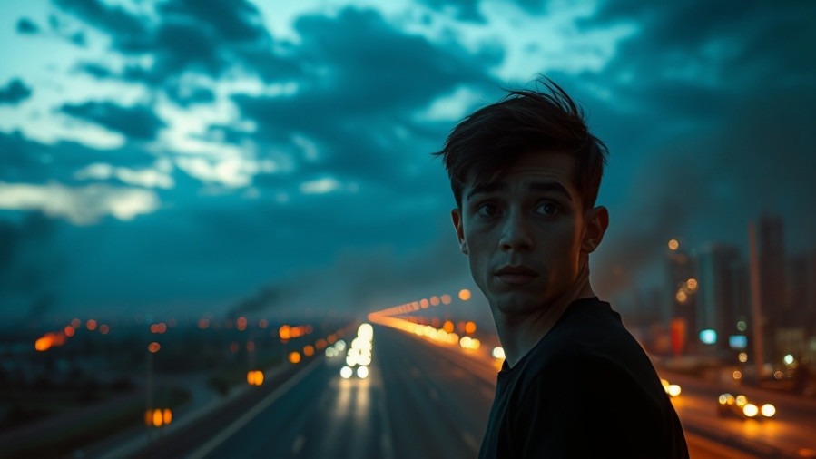Fearful young man on a highway, reflecting End Times signs from Matthew 24.
