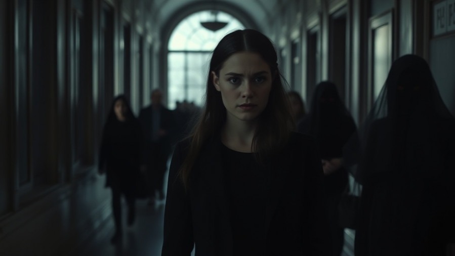 A young woman in a dim hallway sensing dark forces, reflecting Lance Wallnau insights on spiritual authority.