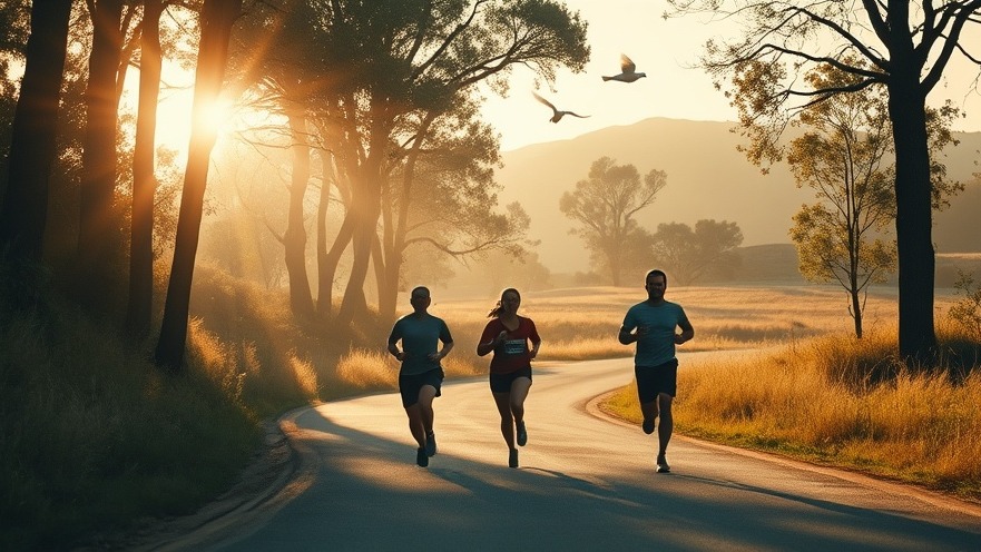 Runners in a sunlit vintage scene, embodying spiritual wellness and community support.
