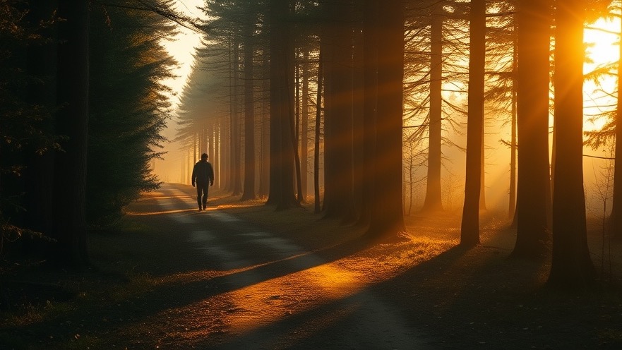 A peaceful forest path illuminated by golden light, symbolizing spiritual warfare and faith.