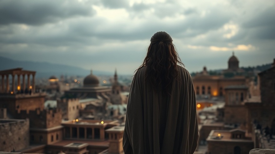 Esther's significance shines as she gazes over her city at dawn, embodying divine providence.