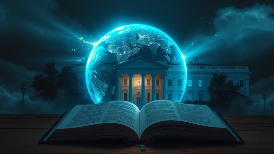 Cinematic scene blending an open Bible, digital globe, and the White House, symbolizing Lance Wallnau's global strategy in spiritual warfare.