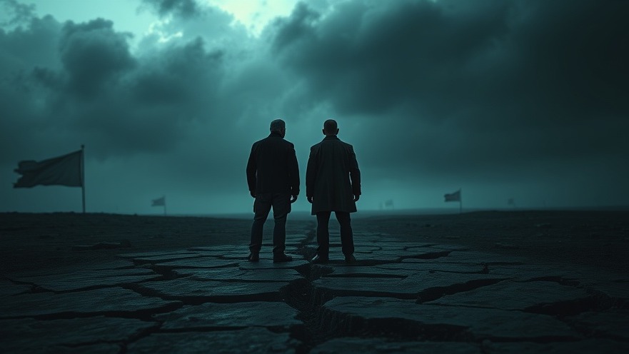 Two serious men stand apart on fractured ground, symbolizing ideological divides; Lance Wallnau insights.