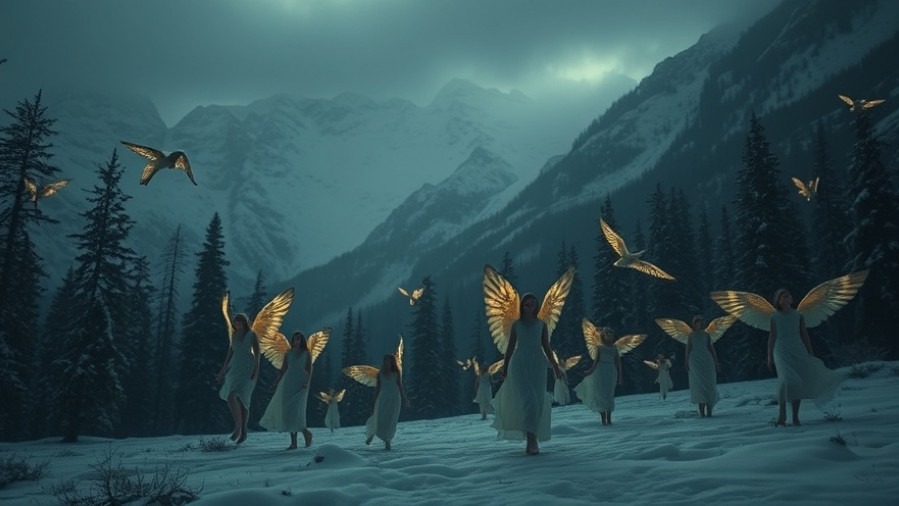 Ethereal angels in a snowy forest, embodying Rick Renner's spiritual insights.