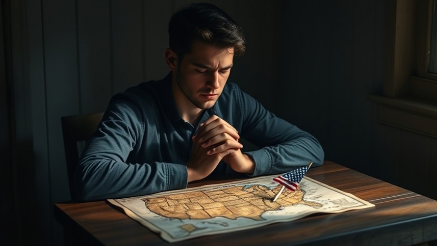 A young man in deep prayer for a national revival, with Dutch Sheets and map of America.