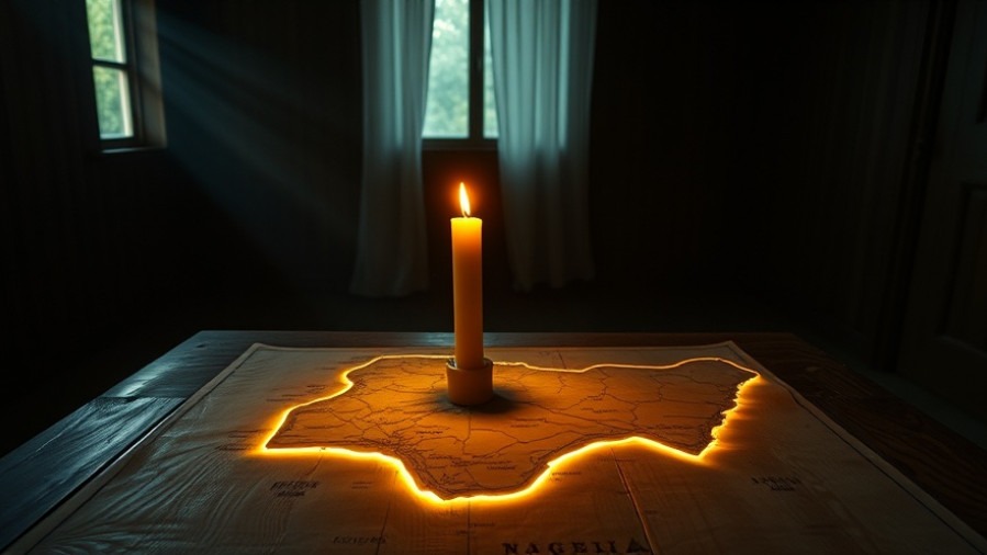 Candle-lit scene of Nigeria map symbolizing Christian persecution and faith community advocacy.