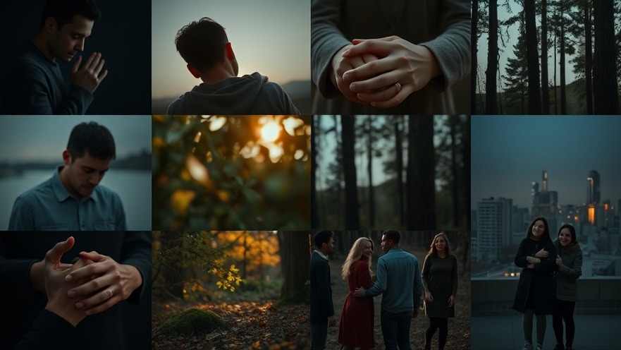 Cinematic grid of community outreach moments showcasing kindness and healing.