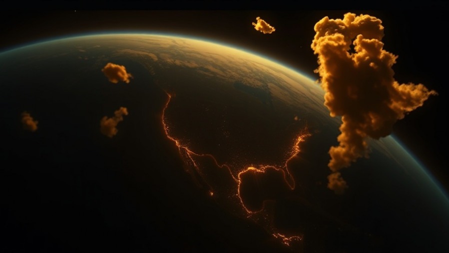 Ethereal view of Earth with America's glow, invoking prayer for revival and faith in governance.