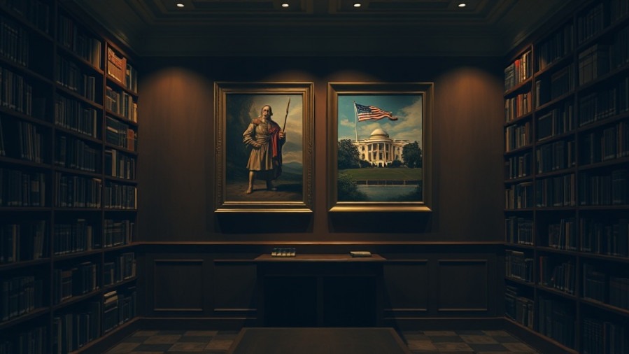 Cinematic study room featuring artwork of Cyrus and the White House, embodying modern prophecy.