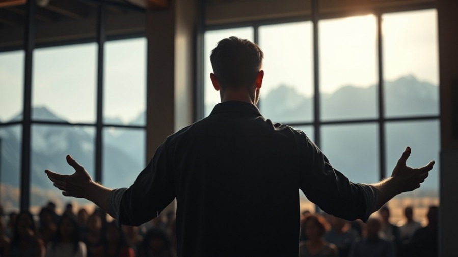 Male speaker passionately sharing prophetic insights on revival in a Christian community.