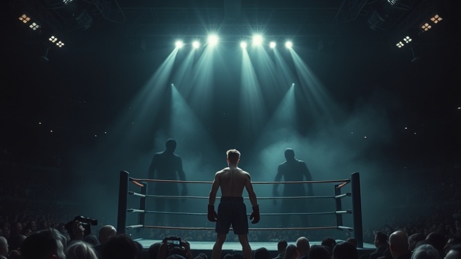 A tense scene of spiritual warfare: a young boxer confronts shadows, embodying Holy Spirit power.