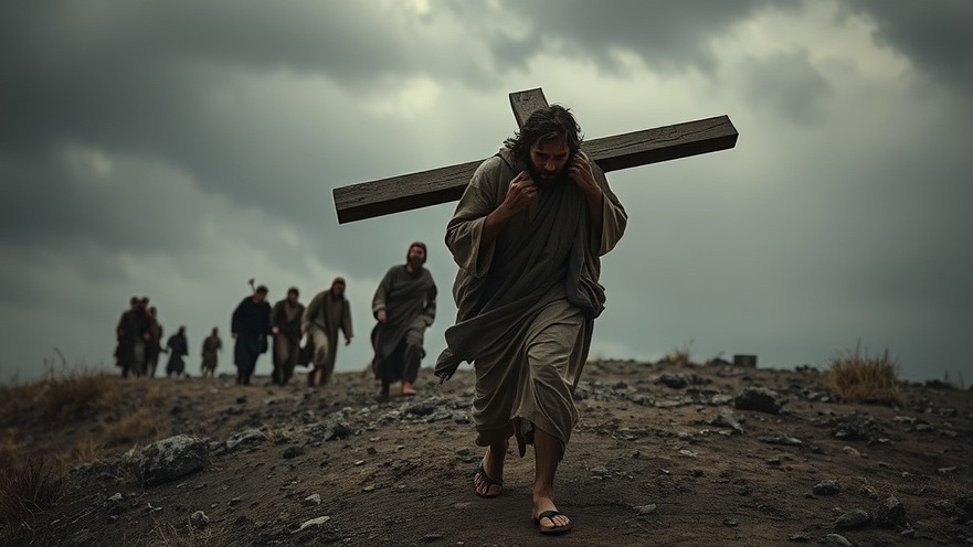 Jesus Christ bears the cross in spiritual warfare, embodying sacrifice and revival insights.