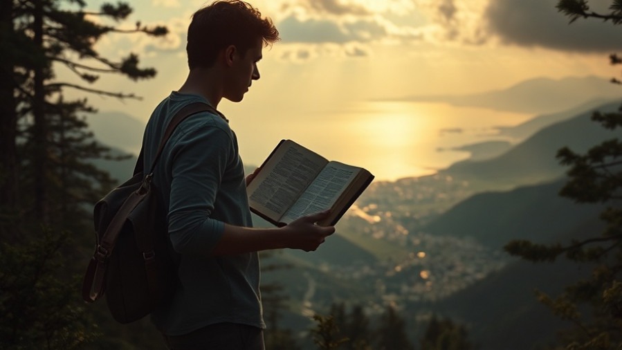 A young man seeking spiritual readiness with an open Bible at dawn, symbolizing prophetic insights.