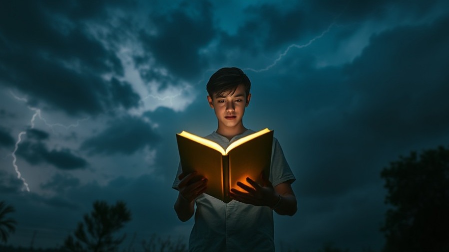 A young adult illuminated by a glowing book, reflecting effective prayer and covenant faith.