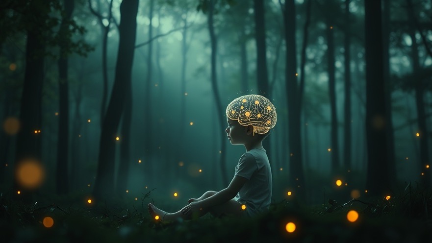 A child in an ethereal green forest symbolizes autistic children visions and breakthroughs.