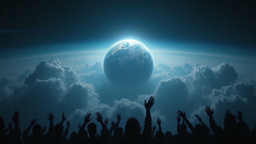 James Goll's prayer revival: silhouettes in awe beneath a cosmic sky of faith.