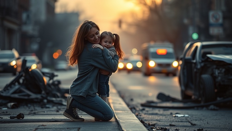 A mother embraces her daughter at dawn after a car crash, highlighting faith-driven healing.