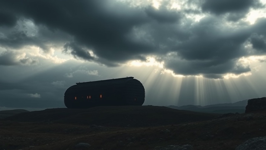Durupinar site depicts biblical prophecy with a mysterious ark under brooding skies.