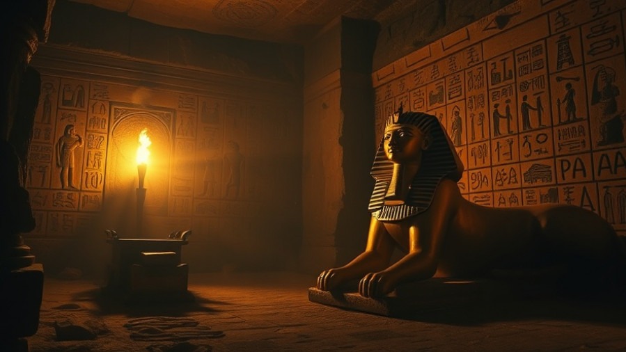 Pharaoh's tomb with golden sphinx, evoking spiritual warfare and historical prophecy.