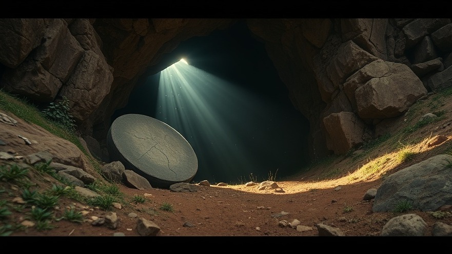 Spiritual revival as light radiates from an ancient tomb, symbolizing healing miracles.