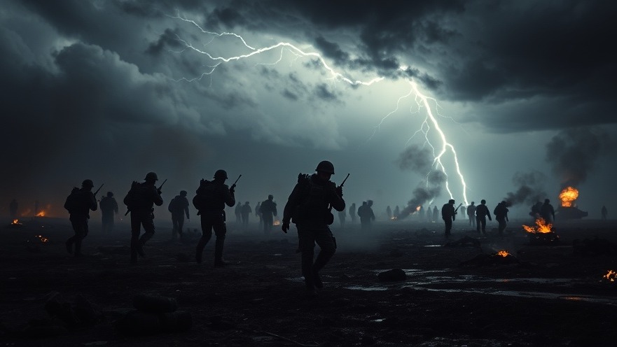 A dramatic war-torn battlefield symbolizing the power of prayer in spiritual warfare.