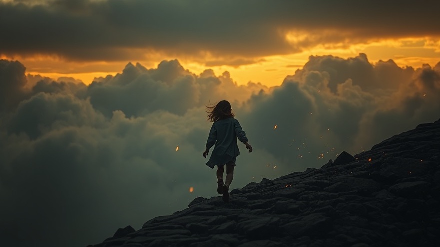 A young girl journeying upward through rocky terrain, symbolizing divine intervention and healing.