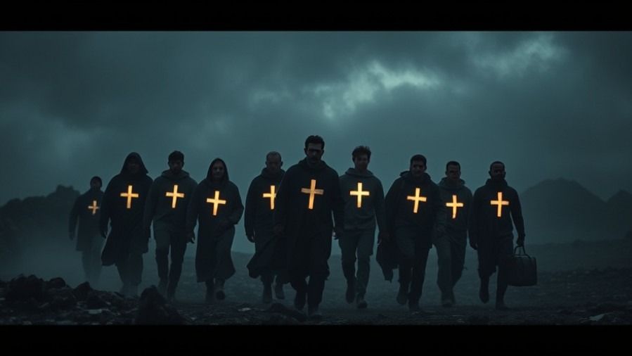 A group united in faith, bearing glowing crosses amidst dark mountains, embodying JosephZ's Spiritual Warfare.