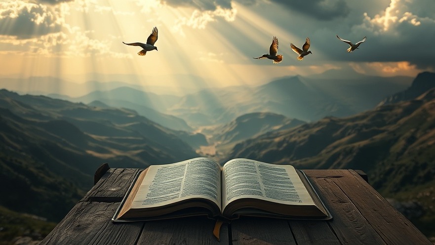 Cinematic scene of a Bible at a mountain overlook, symbolizing experiential conviction and the Holy Spirit.