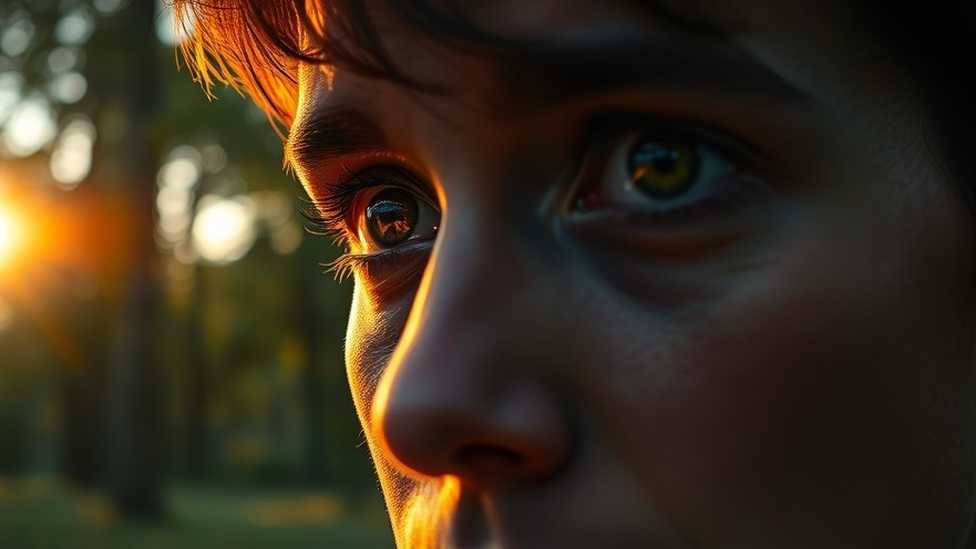 A thoughtful face capturing prophetic reward with biblical insight, eyes reflecting hope amidst dark clouds.