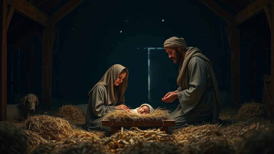 A serene Nativity scene with Mary, Joseph, and baby Jesus symbolizing Christmas giving.