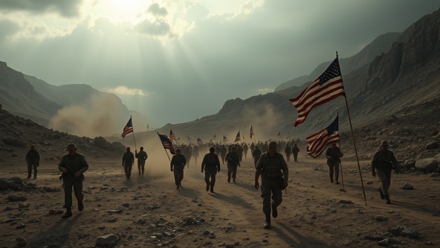 Veterans Day scene showing soldiers aiding the wounded and carrying children amid battle's sacrifices.
