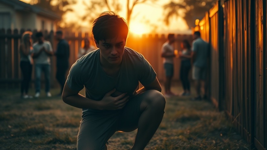 Struggling with spiritual health, a young man grapples with inner turmoil at sunset.